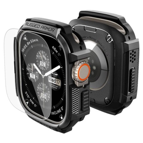 Etui Spigen Rugged Armor + Szkło hartowane 9H na Apple Watch Ultra 49 mm - czarne matowe Spigen