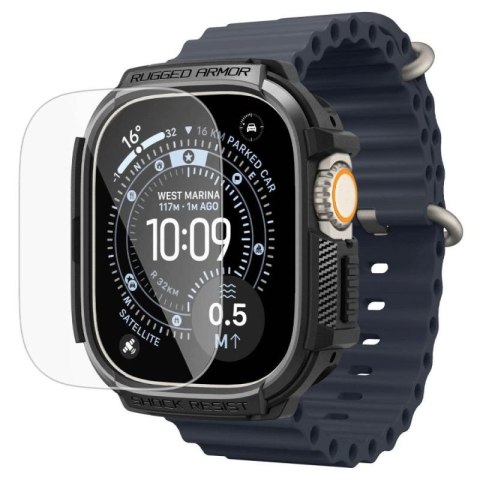 Etui Spigen Rugged Armor + Szkło hartowane 9H na Apple Watch Ultra 49 mm - czarne matowe Spigen