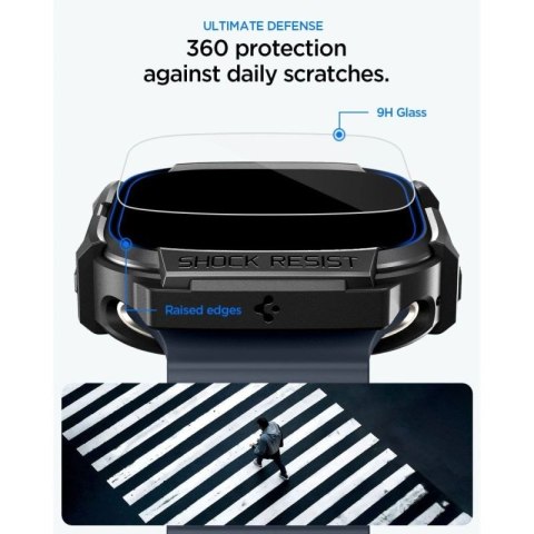 Etui Spigen Rugged Armor + Szkło hartowane 9H na Apple Watch Ultra 49 mm - czarne matowe Spigen
