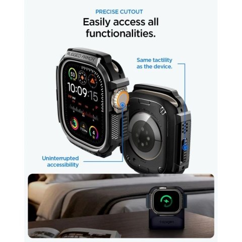 Etui Spigen Rugged Armor + Szkło hartowane 9H na Apple Watch Ultra 49 mm - czarne matowe Spigen