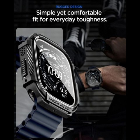 Etui Spigen Rugged Armor + Szkło hartowane 9H na Apple Watch Ultra 49 mm - czarne matowe Spigen