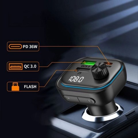 Ładowarka samochodowa Tech-Protect CC07 3-Porty PD 54W + transmiter FM Bluetooth - czarna Tech-Protect