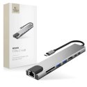 Hub USB Tech-Protect HB09 8w1 TYPE-C + USB-A 3.0 + USB-C 3.0 + HDMI 4K 60HZ + SD/TF + PD100W + RJ45 1000 MB/S - szary Tech-Protect