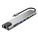 Hub USB Tech-Protect HB09 8w1 TYPE-C + USB-A 3.0 + USB-C 3.0 + HDMI 4K 60HZ + SD/TF + PD100W + RJ45 1000 MB/S - szary Tech-Protect