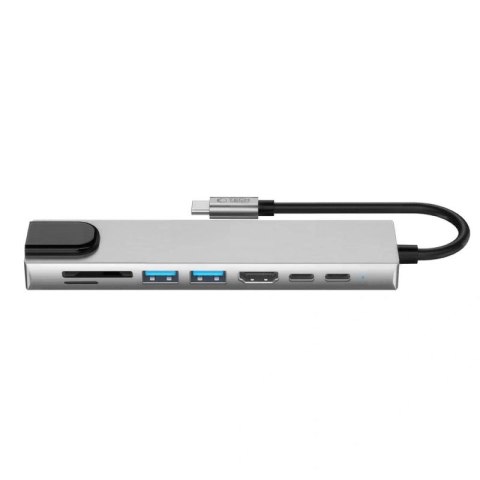 Hub USB Tech-Protect HB09 8w1 TYPE-C + USB-A 3.0 + USB-C 3.0 + HDMI 4K 60HZ + SD/TF + PD100W + RJ45 1000 MB/S - szary Tech-Protect