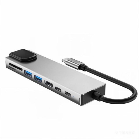 Hub USB Tech-Protect HB09 8w1 TYPE-C + USB-A 3.0 + USB-C 3.0 + HDMI 4K 60HZ + SD/TF + PD100W + RJ45 1000 MB/S - szary Tech-Protect