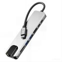 Hub USB Tech-Protect HB09 8w1 TYPE-C + USB-A 3.0 + USB-C 3.0 + HDMI 4K 60HZ + SD/TF + PD100W + RJ45 1000 MB/S - szary Tech-Protect