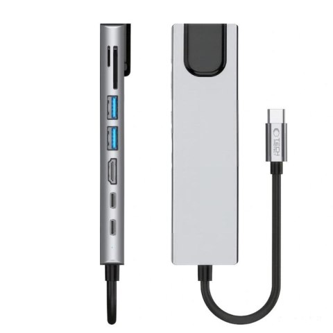 Hub USB Tech-Protect HB09 8w1 TYPE-C + USB-A 3.0 + USB-C 3.0 + HDMI 4K 60HZ + SD/TF + PD100W + RJ45 1000 MB/S - szary Tech-Protect