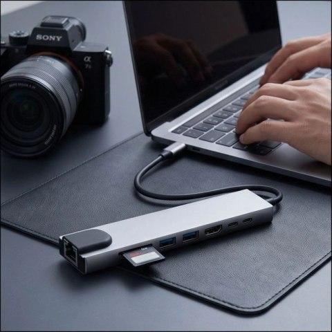 Hub USB Tech-Protect HB09 8w1 TYPE-C + USB-A 3.0 + USB-C 3.0 + HDMI 4K 60HZ + SD/TF + PD100W + RJ45 1000 MB/S - szary Tech-Protect