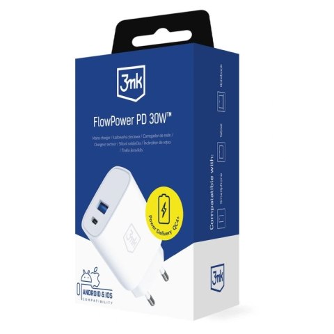 Ładowarka sieciowa 3mk FlowPower 30W 1A1C PD 3,0 QC4+ - biała 3mk Protection