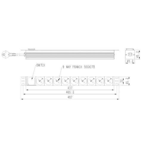 GEMBIRD LISTWA ZASILAJĄCA RACK (PDU) 9 GNIAZD FR, 1U, 16A, WTYK FR, 2M Gembird