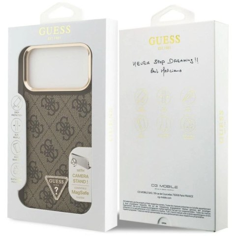 Etui Guess 4G PU Triangle Logo & Stand Camera Magsafe na iPhone 17 Pro Max - brązowe Guess