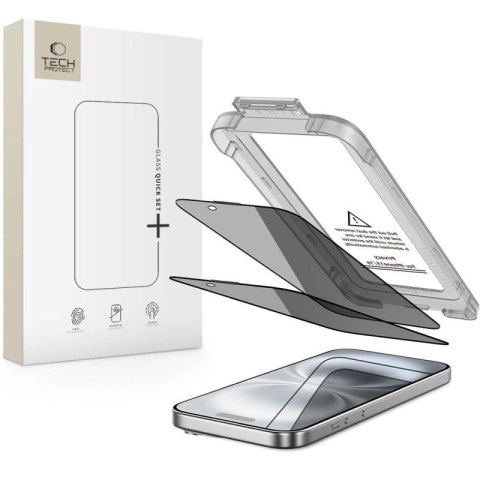 Szkło prywatyzujące Tech-Protect Quick Set Spy+ 2-pack na iPhone 15 / 16 Tech-Protect