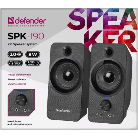 DEFENDER GŁOŚNIKI SPK-190 2.0 8W USB 65190 DEFENDER
