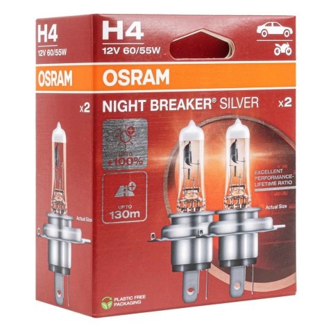 Żarówki halogenowe osram h4 12v night breaker silver +100%/ 2 szt/ Osram