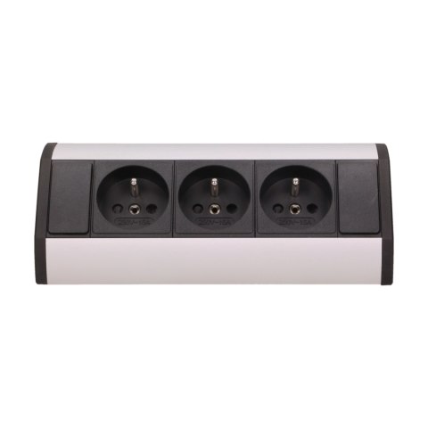 Gniazdo meblowe 3x2P+Z, czarno-srebrne Orno