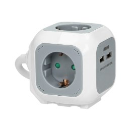 Przedłużacz 4 krotny 2P+Z (Schuko), ładowarka 2xUSB, 1,4m H05VV-F 3x1,5mm-, szaro-biały Orno