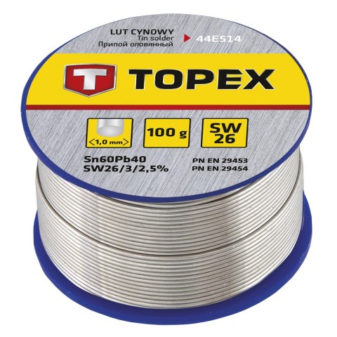 Lut cynowy 60% Sn, drut 1.0 mm, 100 g TOPEX