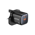 UNITEK ŁADOWARKA SIECIOWA 2X GAN USB-C & USB-A 20W CZARNA Unitek
