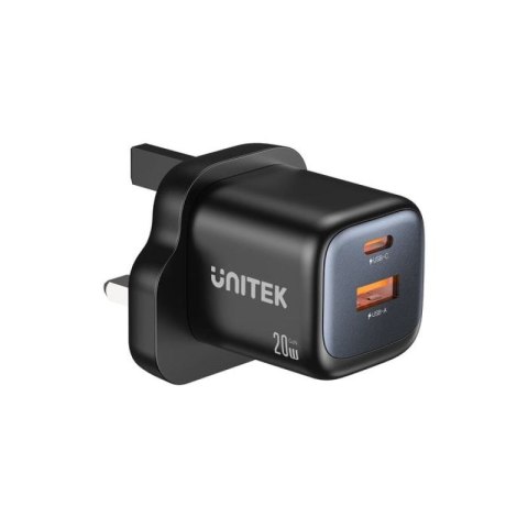 UNITEK ŁADOWARKA SIECIOWA 2X GAN USB-C & USB-A 20W CZARNA Unitek