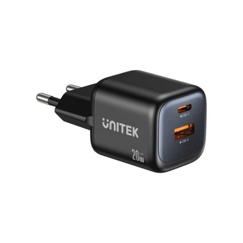 UNITEK ŁADOWARKA SIECIOWA 2X GAN USB-C & USB-A 20W CZARNA Unitek