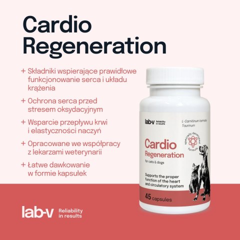 Lab-v Cardio Regeneration Wsparcie Prawidłowego Funkcjonowania Pracy Serca I Układu Krążenia Dla Psów I Kotów 45 Kapsułek LAB-V