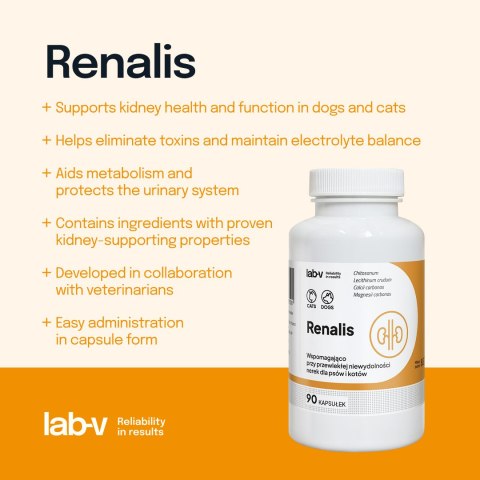 Lab-v Renalis Wsparcie Przy Przewlekłej Niewydolności Nerek Dla Psów I Kotów 90 Kapsułek LAB-V
