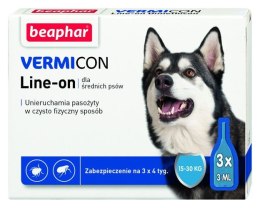 BEAPHAR Vermicon Line-On Dog M Krople Przeciwko Ektopasożytom Dla Psów 15-30kg 3x3ml BEAPHAR
