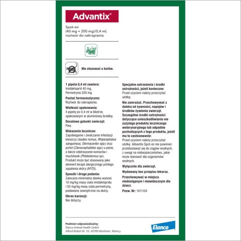 Bayer Advantix Krople Na Kleszcze I Pchły 4x0,4ml Bayer