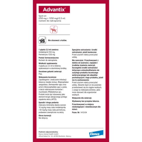 Bayer Advantix Krople Na Kleszcze I Pchły 4x2,5ml Bayer