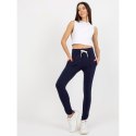 Granatowe dresowe spodnie basic z lampasami RUE PARIS (LO-DR-LK-239.14) RUE PARIS