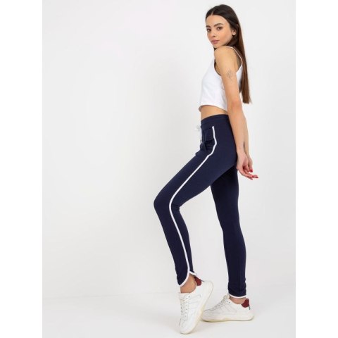 Granatowe dresowe spodnie basic z lampasami RUE PARIS (LO-DR-LK-239.14) RUE PARIS