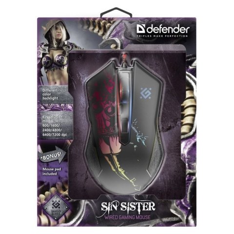 DEFENDER MYSZ PRZEWODOWA GAMINGOWA SIN'SISTER GM-933 OPTIC 7200 DPI 6P 52933 DEFENDER