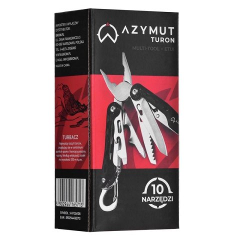 Multitool AZYMUT Turon - 10 narzędzi + karabińczyk +kabura do pasa (H-P224108) Azymut