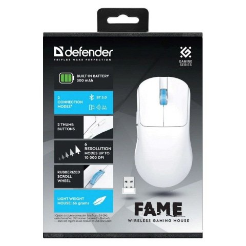 DEFENDER MYSZ BEZPRZEWODOWA FAME GM-516 RF+BT 10000DPI 6P BIAŁA 52516 DEFENDER