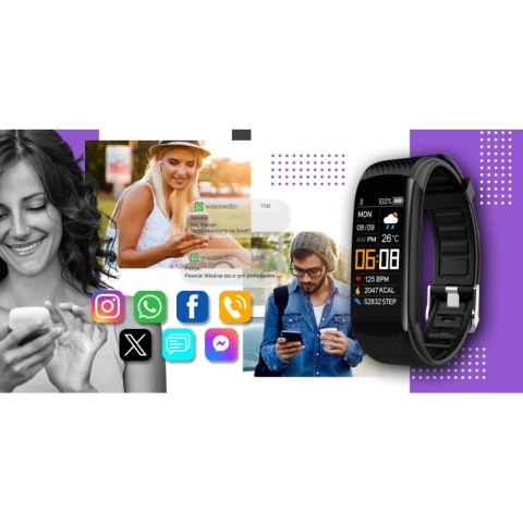 Smartwatch GIEWONT Czarno Fioletowy 2 Paski GW200-3 Giewont