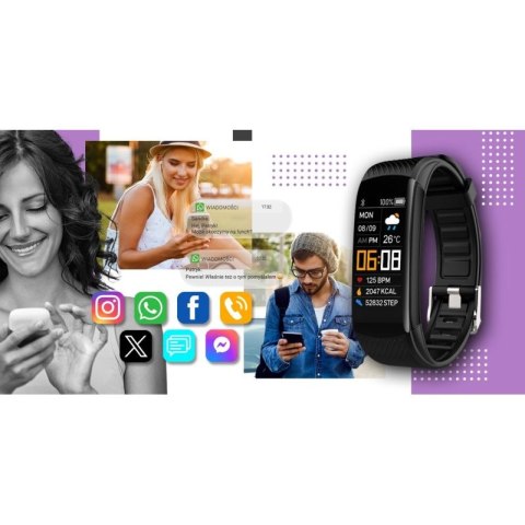 Smartwatch GIEWONT Czarno Jasnofioletowy 2 Paski GW200-8 Giewont