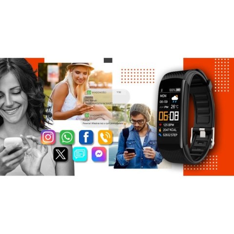 Smartwatch GIEWONT Czarno Pomarańczowy 2 Paski GW200-9 Giewont
