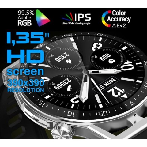 Smartwatch Rubicon RNCE88-1 Czarny- Czarny Pasek Silikonowy + Czarny Pasek Skórzany RUBICON