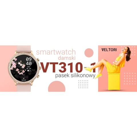 Smartwatch Damski VELTORI VT310-1 Złota Bransoleta + Różowy Pasek Silikonowy VELTORI