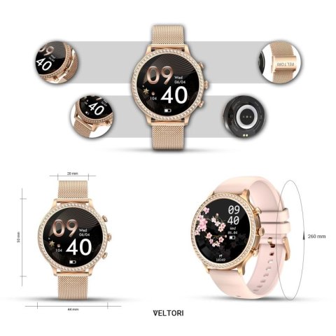 Smartwatch Damski VELTORI VT310-1 Złota Bransoleta + Różowy Pasek Silikonowy VELTORI