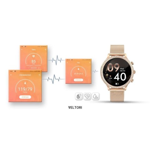 Smartwatch Damski VELTORI VT310-1 Złota Bransoleta + Różowy Pasek Silikonowy VELTORI