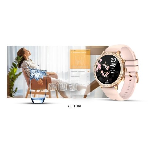 Smartwatch Damski VELTORI VT310-1 Złota Bransoleta + Różowy Pasek Silikonowy VELTORI