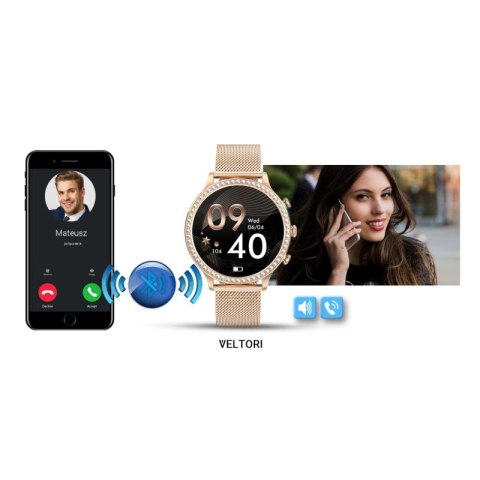 Smartwatch Damski VELTORI VT310-1 Złota Bransoleta + Różowy Pasek Silikonowy VELTORI