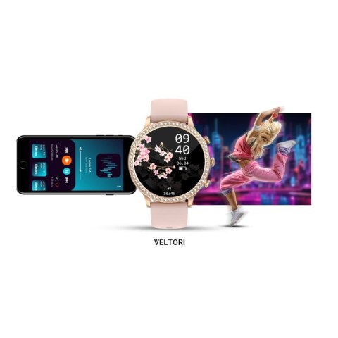 Smartwatch Damski VELTORI VT310-1 Złota Bransoleta + Różowy Pasek Silikonowy VELTORI
