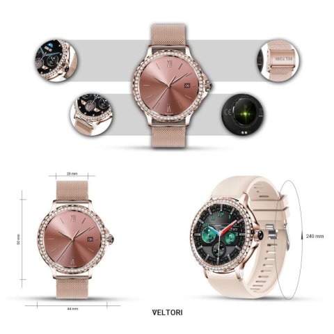 Smartwatch Damski VELTORI VT320-1 Złota Bransoleta + Różowy Pasek Silikonowy VELTORI
