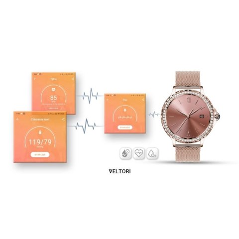 Smartwatch Damski VELTORI VT320-1 Złota Bransoleta + Różowy Pasek Silikonowy VELTORI