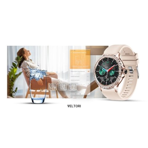 Smartwatch Damski VELTORI VT320-1 Złota Bransoleta + Różowy Pasek Silikonowy VELTORI