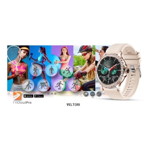 Smartwatch Damski VELTORI VT320-1 Złota Bransoleta + Różowy Pasek Silikonowy VELTORI