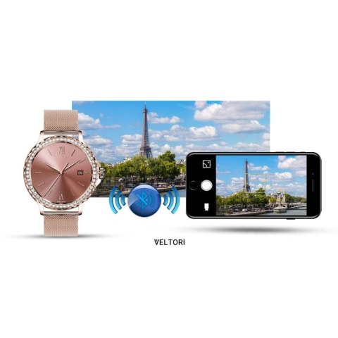 Smartwatch Damski VELTORI VT320-1 Złota Bransoleta + Różowy Pasek Silikonowy VELTORI